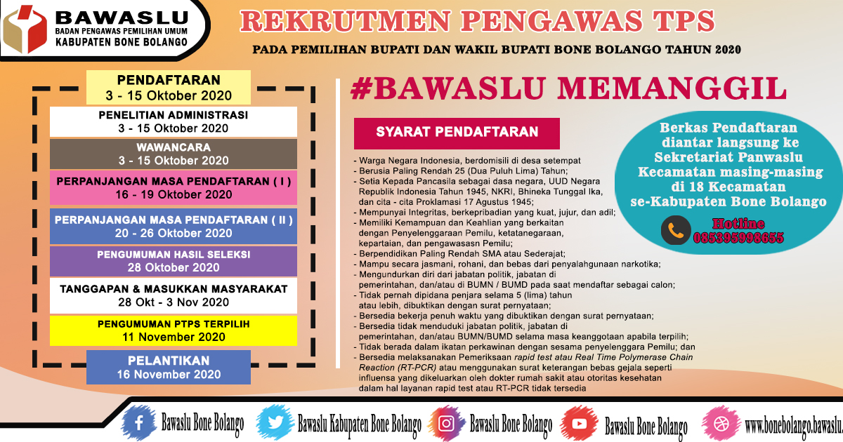 Pengumuman Perekrutan Pengawas Tempat Pemungutan Suara (PTPS) Pilkada Serentak 2020